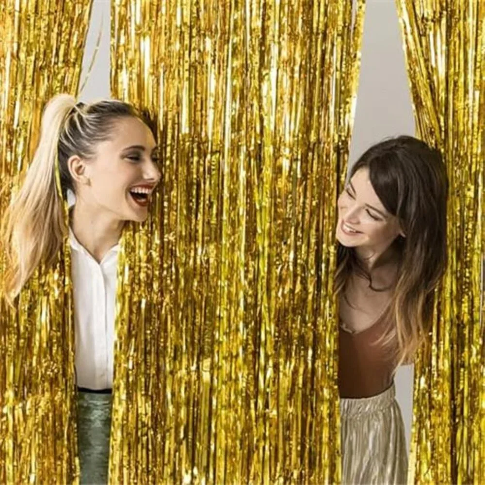 2 Pack Gold Backdrop Birthday Decorations Foil Curtain Backdrop Gold Streamers
